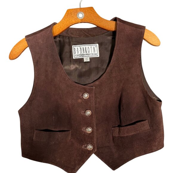 Vintage BB Dakota Brown Suede Leather Vest Cropped Western Festival S - Picture 1 of 8